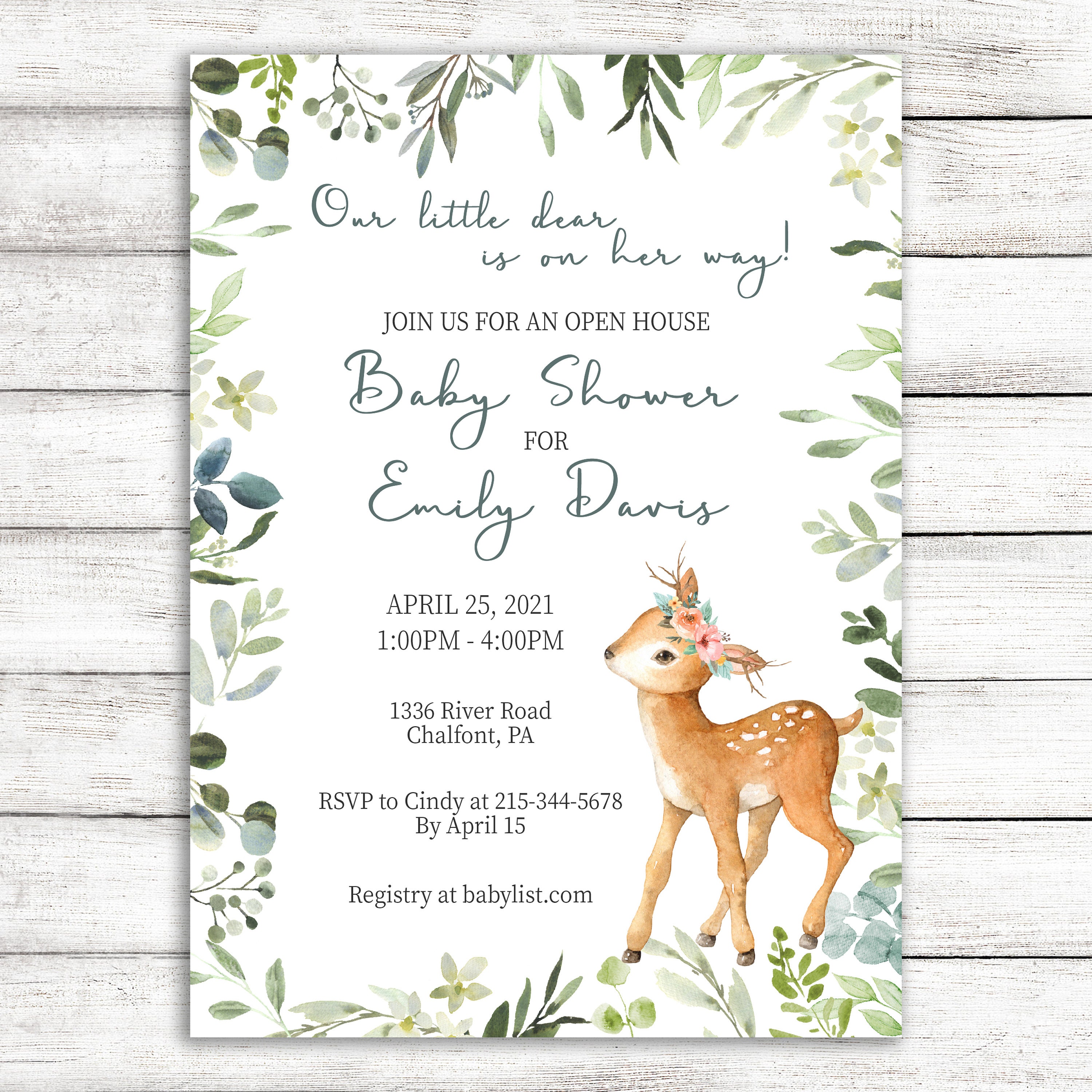 Open House Deer Baby Shower Invitation for Baby Girl Open Etsy UK