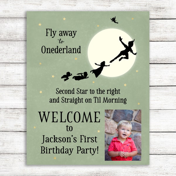 Peter Pan Birthday Welcome Sign 16 by 20 inch digital poster