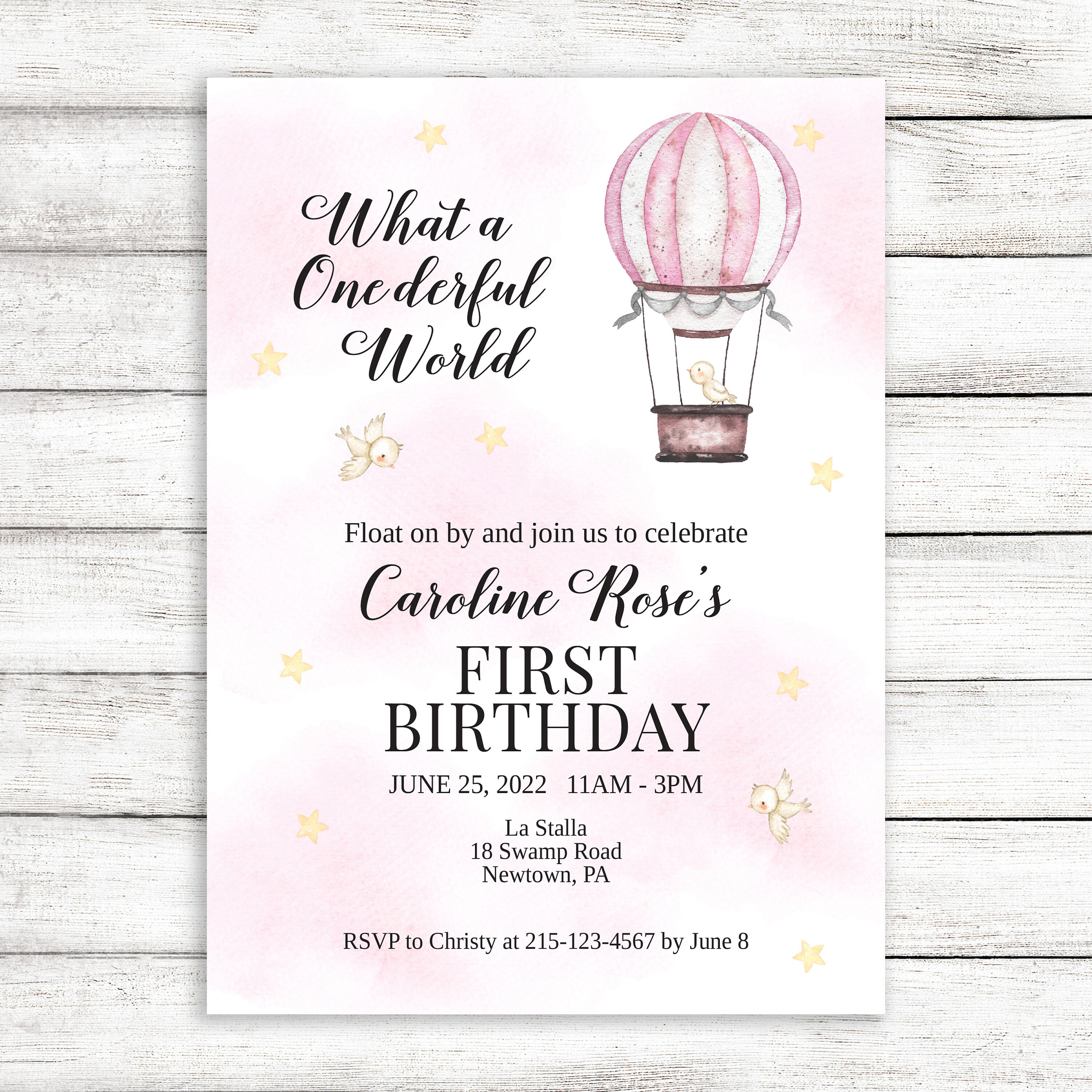 Onederful World Birthday Invitation / Hot Air Balloon Birthday Invite for First Birthday with Time Capsule