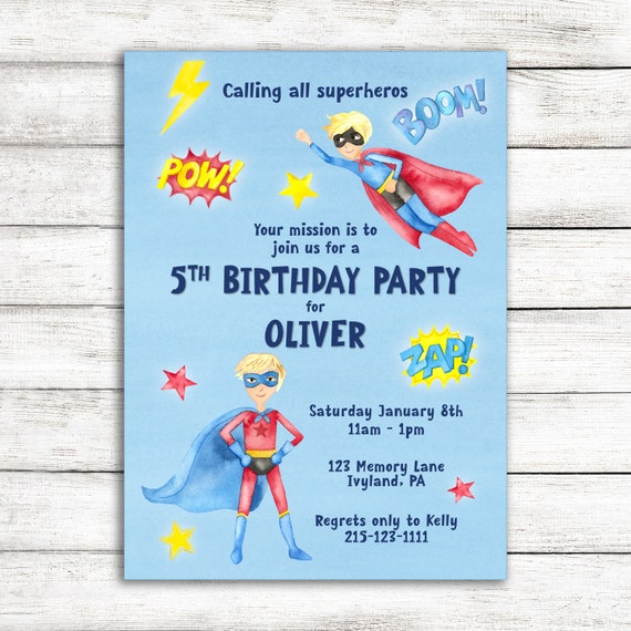 Superhero Birthday Invitation for Boy Printable | Etsy
