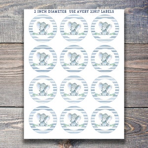 Circle éléphant étiquettes, Stickers éléphant, éléphant Cupcake Toppers