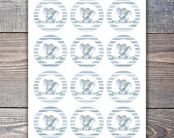 Cirkel olifant etiketten, Stickers van de olifant, olifant Cupcake Toppers