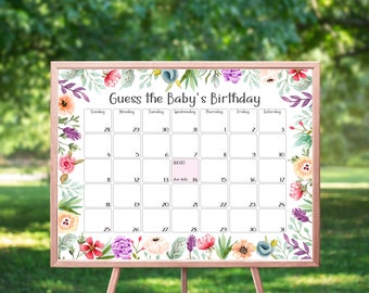 Wildflower Floral Due Date Calendar 18 by 24 inch poster