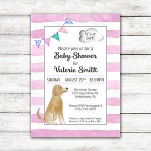 Puppy Baby Shower Invitation for Girl, Dog Baby Shower, Dog Shower Invitation for Girl, DIY Printable