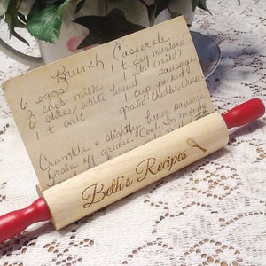 Personalized Recipe Card Holder, Rolling Pin like, Wooden - Personalize, Engrave  - A Special Personal Gift for your  Baker or Pastry Chef