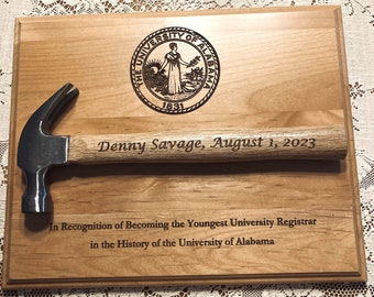 Personalized Plaque w/ Engraved Hammer - Personalize, Engrave, Customize