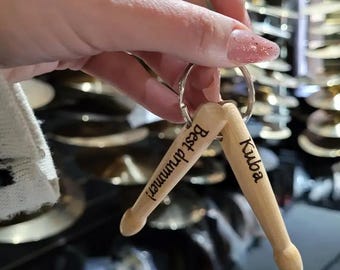 Engraved Wooden Drumstick Keychain -  Custom Text, Ideal Gift for Drummers, Music Teachers, and Enthusiasts, Father's Day, Drum Accessories