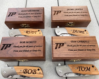 Personalized Knife in a Personalized Box.  Engrave knife or engrave box or engrave both.