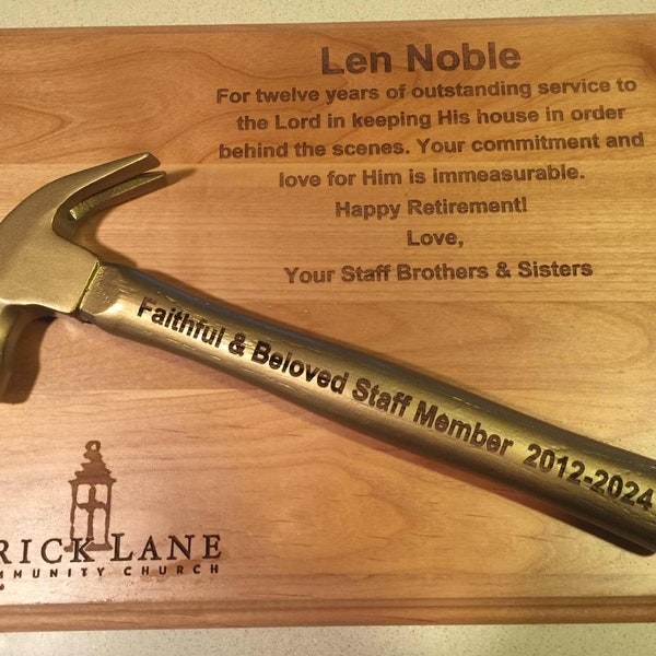 Personalized Award Plaque with GOLD Hammer - Personalize, Engrave, Customize