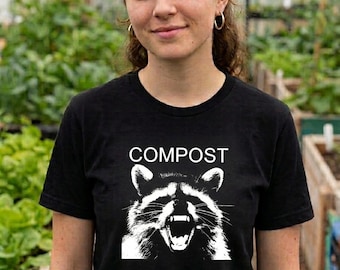 Black Shirt with Raccoon exclaiming COMPOST