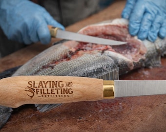 Fillet Knife and Leather Sheath for cleaning fish, Engrave/personalize/custom