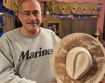 Hat Cowboy Hat Custom Laser Engraved Vegan Suede Wide Brim, Engrave-Gift/Present/