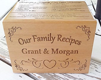 Recipe Box - 3 Styles - Engrave, Personalize - Birthday Present, Wedding Bridal Shower Gift, Grand Mothers Day, Anniversary, House Warming