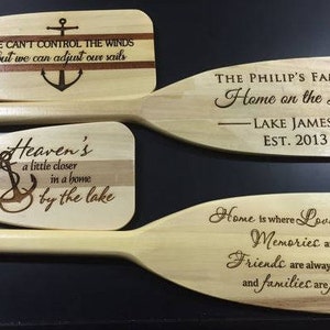 Canoe Paddle 3 foot or 4 foot plus paddle hangers- Free Engraving / Personalization - Wedding Bridal Anniversary Gift,  Lake House Decor