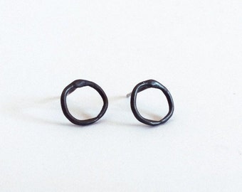 Small oxidized silver hoops for men and women