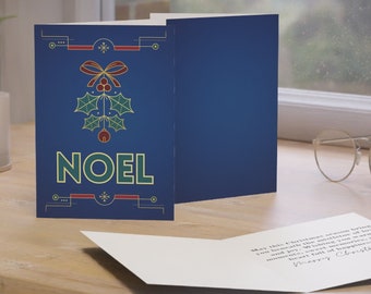 NOEL 5x7 Christmas Greeting Cards (1, 10, 30, and 50pcs), Monoline Gold Foil, Mistletoe Christmas Card, Christmas Cards for Family & Friends