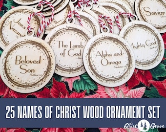 25 Names of Christ Wood Ornament Set, Laser Cut Wood Ornament, Christ-centered Christmas Ornaments, Wood Laser Engraved Ornaments,