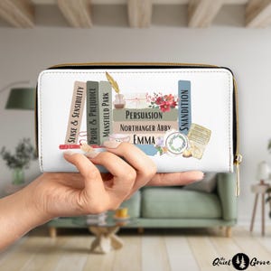 Jane Austen Book Stack Zipper Wallet, Classic Book themed Wallet, Womens Bookish Wallet, Gift for LIbrarians, Gift for Austen Fans