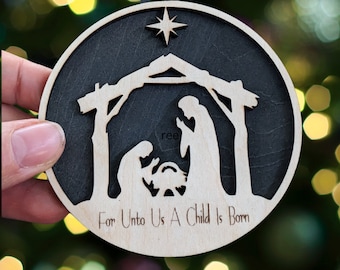 Wood Nativity Ornament, double layer laser cut wood ornament, Nativity Ornament, Keepsake Ornament, wood ornament, Custom ornament