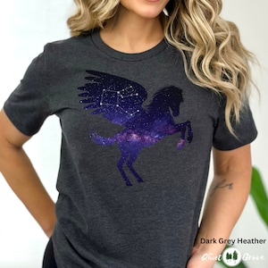 Dark Grey Heather Pegasus Star Constellation Shirt Bella+Canvas3001