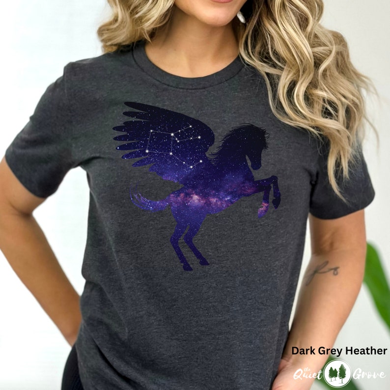 Dark Grey Heather Pegasus Star Constellation Shirt Bella+Canvas3001
