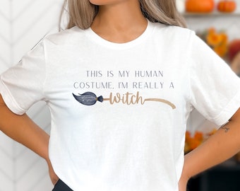Chemise de costume de sorcière pour Halloween - T-shirt pour femme amusant et chic, chemise d'Halloween, chemise de sorcière