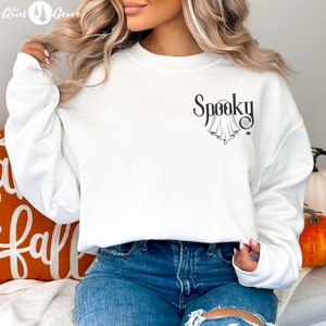 SPOOKY&quot; Pocket Design Sweatshirt, Halloween Shirt, Spooky fun Sweatshirt, Halloween, Ghost, Spider, Cute and Scary,