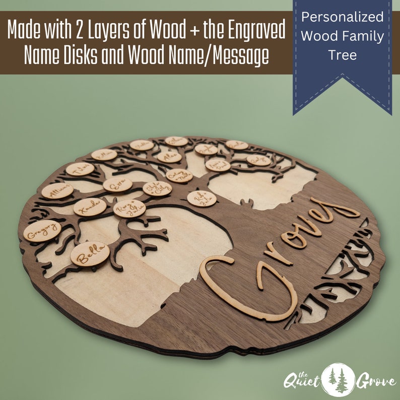 Engraved Wood Family Tree Sign, Custom Family Tree, Round Wood Family Tree, Family Keepsake Gift, Wedding Gift, Anniversary Gift, Genealogy zdjęcie 2
