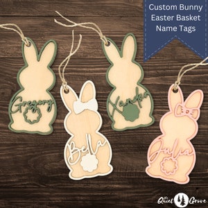 Étiquette personnalisée de Pâques en forme de lapin, étiquette 3D en bois de Pâques, marque de lieu de Pâques, étiquette de nom de printemps, étiquette de nom de Pâques en bois personnalisée, étiquette de panier de Pâques,