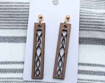 Cross-cut Rectangle Wood Earrings, Wood Laser Cut Earrings, Walnut Wood earrings, Gift for women, Modern Earrings, Geometric Wood Earring