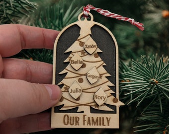 Family Christmas Tree Wood Ornament, Family Keepsake Ornament, Christmas Tree Ornament, Family Commemorative Ornament, Keepsake Gift
