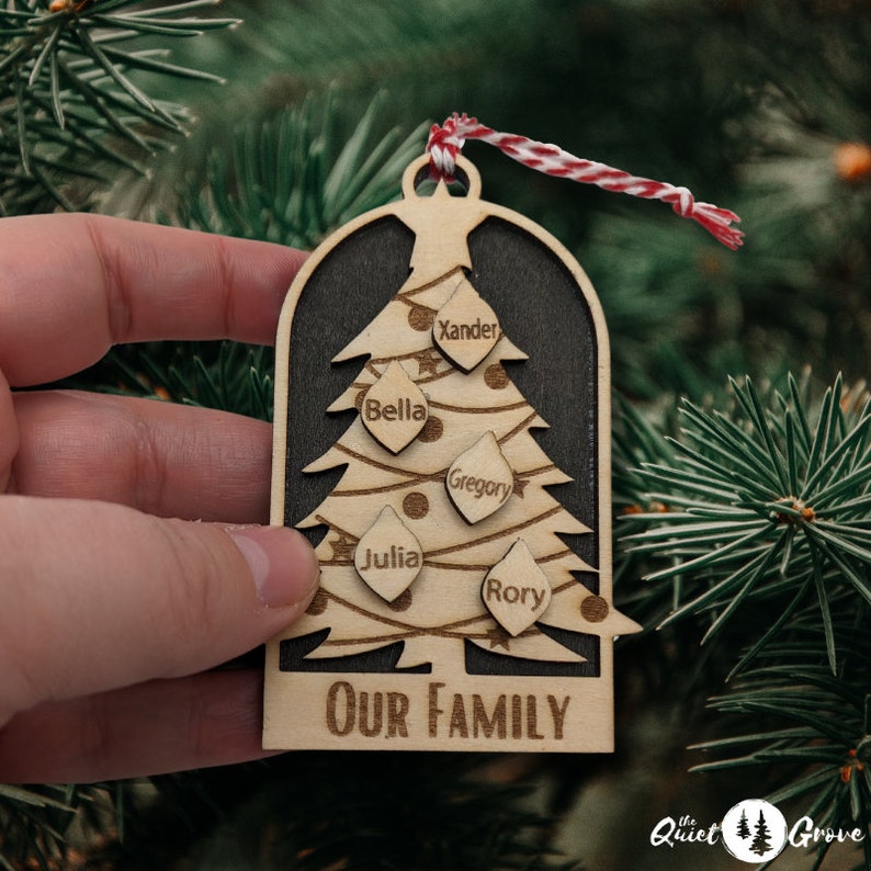 Family Christmas Tree Wood Ornament, Family Keepsake Ornament, Christmas Tree Ornament, Family Commemorative Ornament, Keepsake Gift image 1