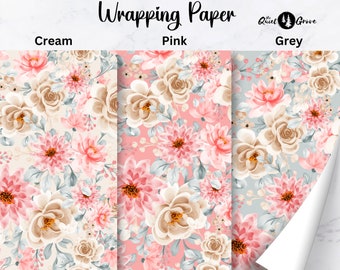 Peach and Cream Bespoke Floral Wrapping Paper, Flower Wrapping Paper, Boho Flower Gift Wrap, Elegant Wrapping Paper, Vintage Rose Gift Wrap