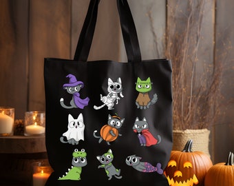 Cat Costume Halloween Tote - Adorable Cat Halloween Bags, Trick or treat bag, Cat bag, Halloween Cat bag