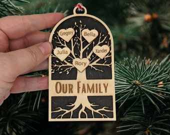 Personalized Family Tree Ornaments, Family Keepsake Ornaments, Wood Laser Cut Family Tree Ornament, Custom Family Ornament, Christmas Gift