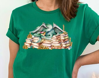 Dragon Book Treasure Hoard Shirt, Book Hoarder Shirt, Book Dragon Shirt, Bookish Shirt, Book Lover Gift, Gift for Librarians, book shirt