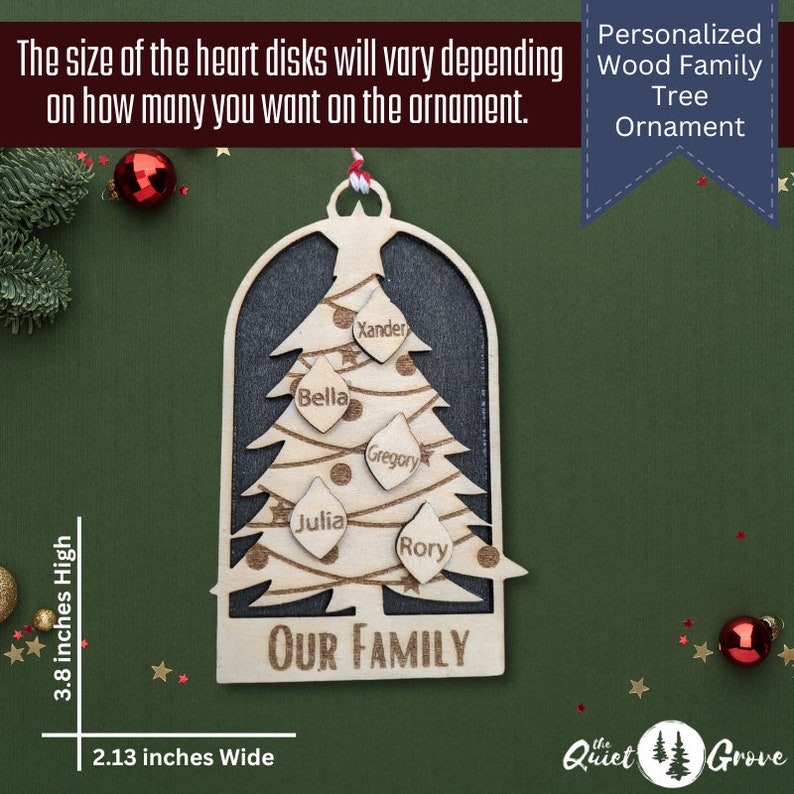 Family Christmas Tree Wood Ornament, Family Keepsake Ornament, Christmas Tree Ornament, Family Commemorative Ornament, Keepsake Gift image 3