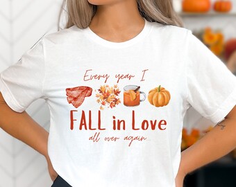 Chaque année, je retombe amoureux... Chemise sur le thème de l'automne, t-shirt automne, chemise pour les amoureux de l'automne, chemise choses préférées de l'automne