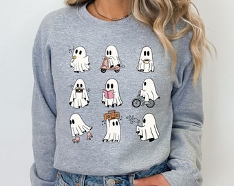 Ghost Having Fun Graphic Halloween Sweatshirt, Cute Cartoon Ghost Sweatshirt. Ghost Shirt, Halloween Ghost Shirt