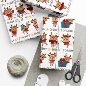 Wrapping Paper: Oh Deer it&#39;s Christmas Gift Wrap, Reindeer Christmas Wrapping Paper, Holiday Gift Wrapping Paper, Christmas Gift Wrap