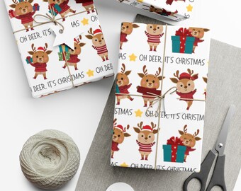 Wrapping Paper: Oh Deer it's Christmas Gift Wrap, Reindeer Christmas Wrapping Paper, Holiday Gift Wrapping Paper, Christmas Gift Wrap