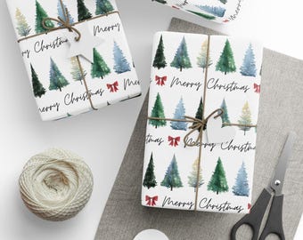 Christmas Trees Gift Wrap Papers, Merry Christmas Wrapping Paper, Elegant watercolor Christmas Tree, Christmas Gift Wrap, Holiday Gift Wrap