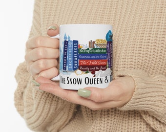 Snow Queen & Timeless Fairytale Book Stack Ceramic 11oz Mug - Sip in Fantasy Bliss! K.M. Shea Mug, Bookstack Mug, Fairytale Mug