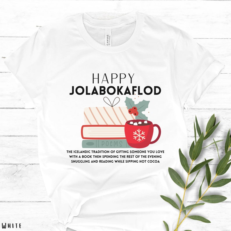 Happy Jolabokaflod Christmas Shirt, Icelandic Book Giving Tradition Shirt, Gift for book lovers, Librarian gift, Christmas book shirt White