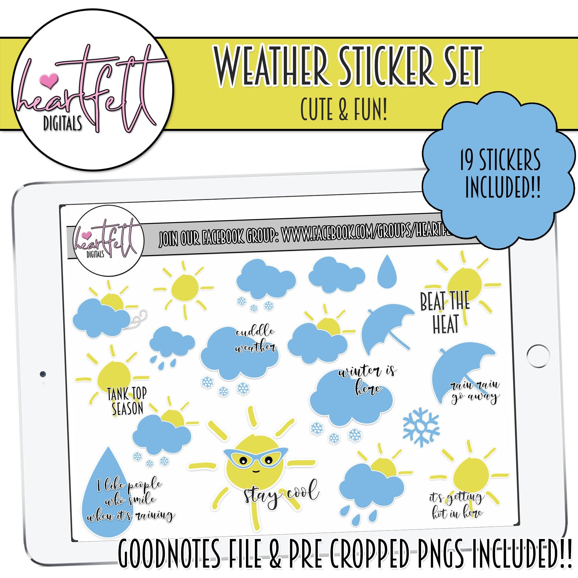 Weather Sticker Set Goodnotes File Pngs Weather Icons Etsy