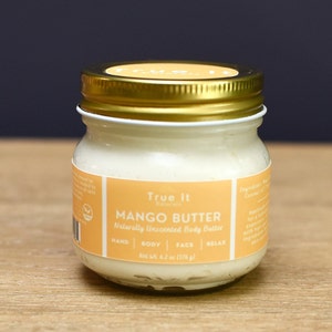 Mango Body Butter - Organic - Moisturizing Body Butter - Unscented - Dry Skin - Glass Jar - Vegan