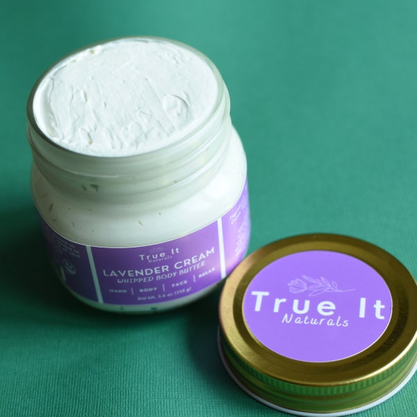 Whipped Lavender Cream Body Butter - Organic -  Dry Skin - Glass Jar - Vegan - For Use After The Shower