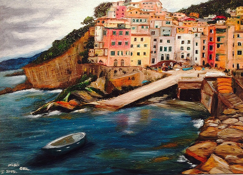 CINQUE  TERRA   wonderful original oil painting  breathtaking image 0