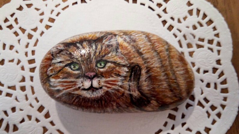 Ginger Cat Beautiful original one of a kind Acrylic on Rock image 0
