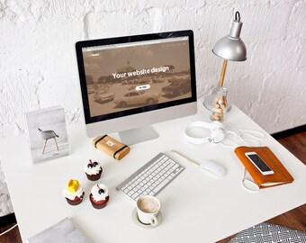 Download Free iMac 5 photo mockups to showcase your website template / wordpress theme / project / blog / artwork / desktop app PSD Template